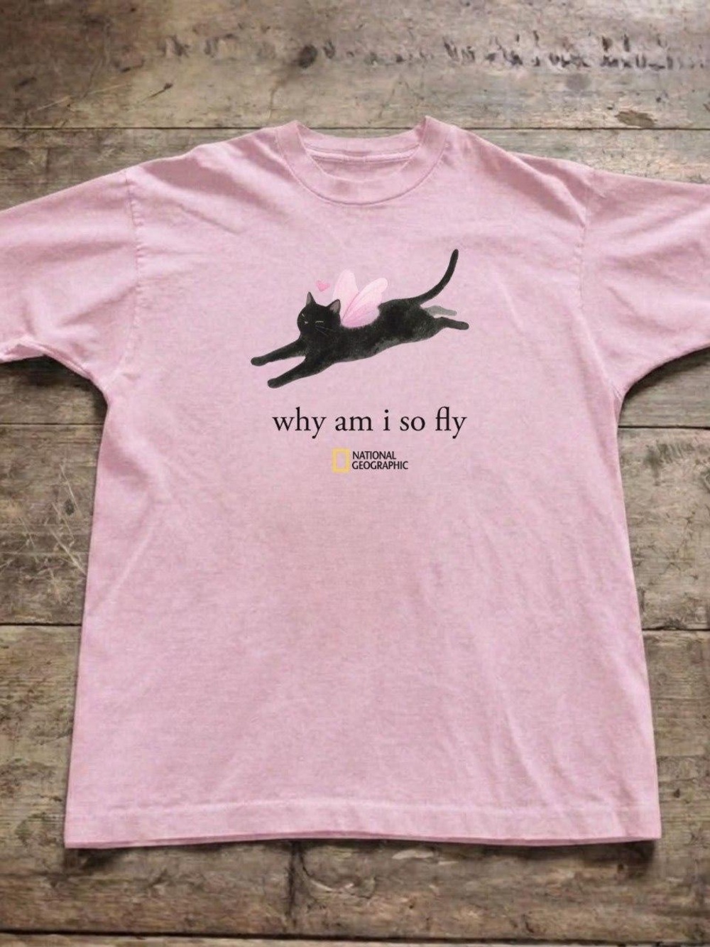 Gildan Pink Short-Sleeve Tee with Black Cat Graphic